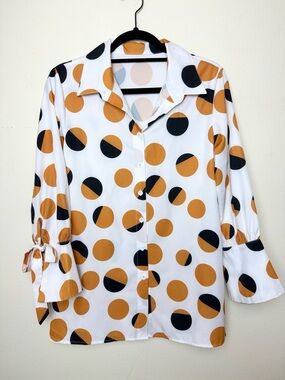 Polka Dot Button-Up Top in Mustard & Black